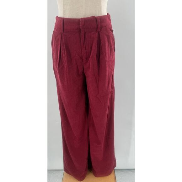 Aura Red Pants Womens Corduroy Flat Front Straight Leg Slash Pockets Size Medium - Picture 2 of 9
